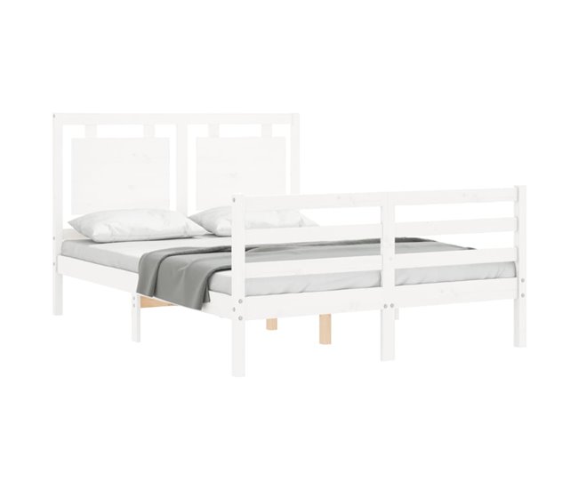 Conforama Estructura De Cama Con Cabecero Madera Maciza Blanco 140x200 Cm