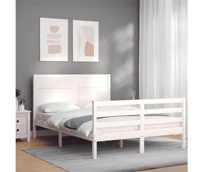 Conforama Estructura De Cama Con Cabecero Madera Maciza Blanco 140x200 Cm