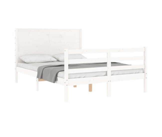 Conforama Estructura De Cama Con Cabecero Madera Maciza Blanco 140x200 Cm