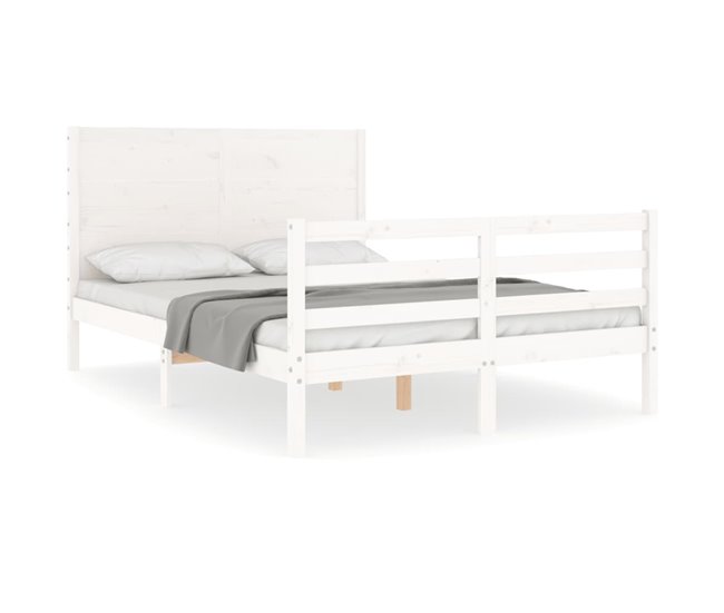 Conforama Estructura de cama con cabecero madera maciza blanco 140x200 cm