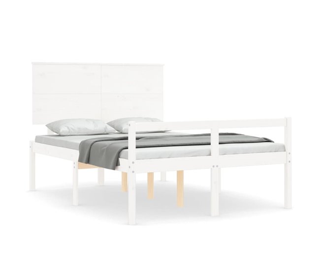 Conforama Estructura De Cama Con Cabecero Madera Maciza Blanco 120x200 Cm