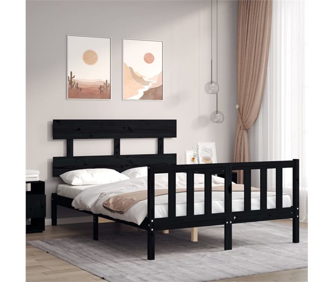 Conforama Estructura De Cama Con Cabecero Madera Maciza Negro 140x190 Cm Con Cabecero Y Pie De Cama