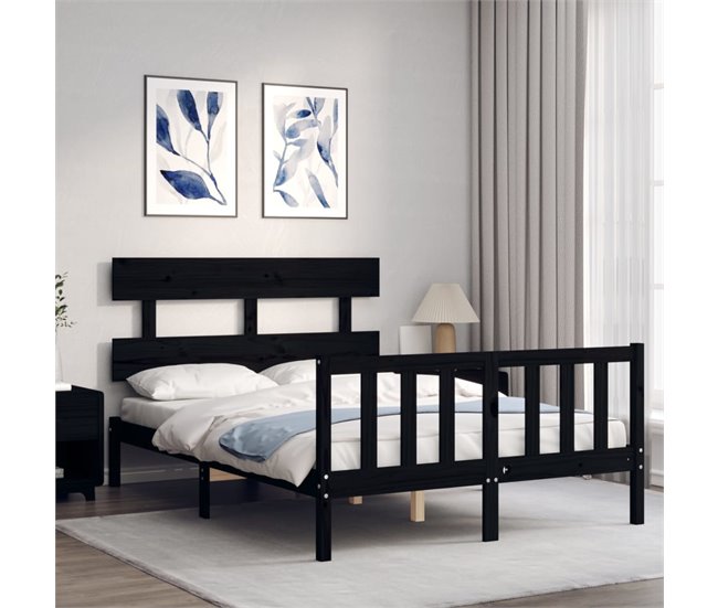 Conforama Estructura De Cama Con Cabecero Madera Maciza Negro 140x190 Cm Con Cabecero Y Pie De Cama