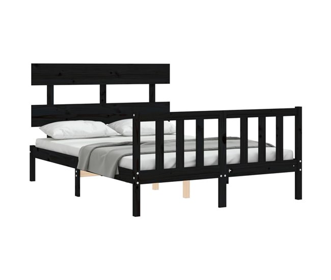 Conforama Estructura De Cama Con Cabecero Madera Maciza Negro 140x190 Cm Con Cabecero Y Pie De Cama