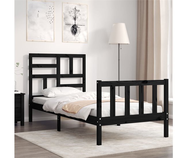 Conforama Estructura De Cama Con Cabecero Madera Maciza Negro