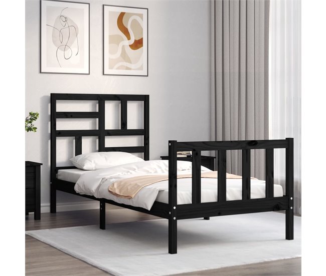 Conforama Estructura De Cama Con Cabecero Madera Maciza Negro