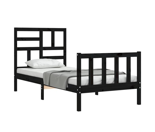 Conforama Estructura De Cama Con Cabecero Madera Maciza Negro