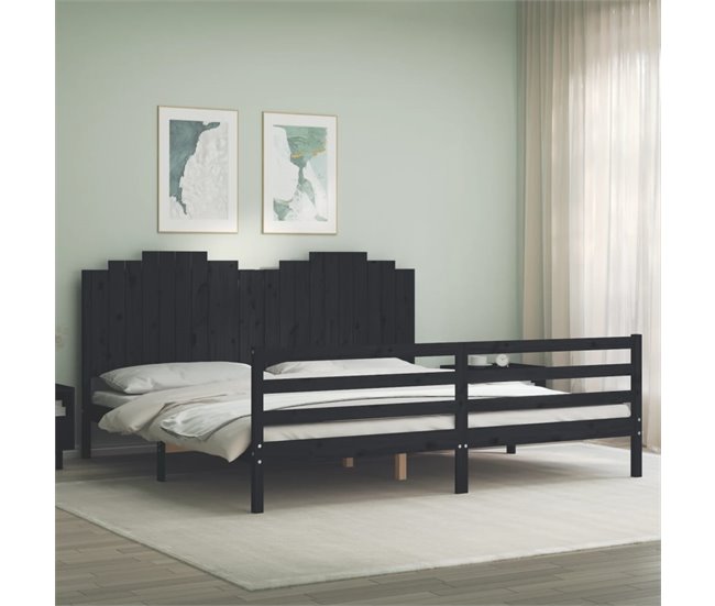Conforama Estructura De Cama Con Cabecero Madera Maciza Negro 200x200 Cm