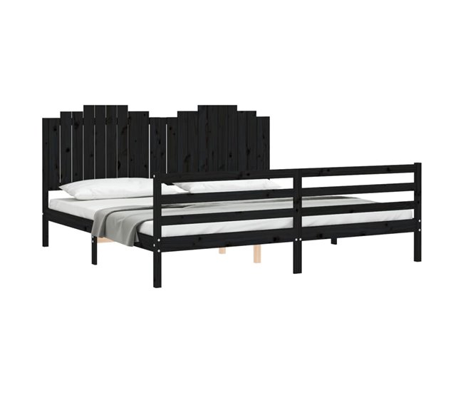 Conforama Estructura De Cama Con Cabecero Madera Maciza Negro 200x200 Cm