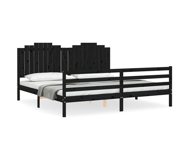Conforama Estructura de cama con cabecero madera maciza negro 200x200 cm