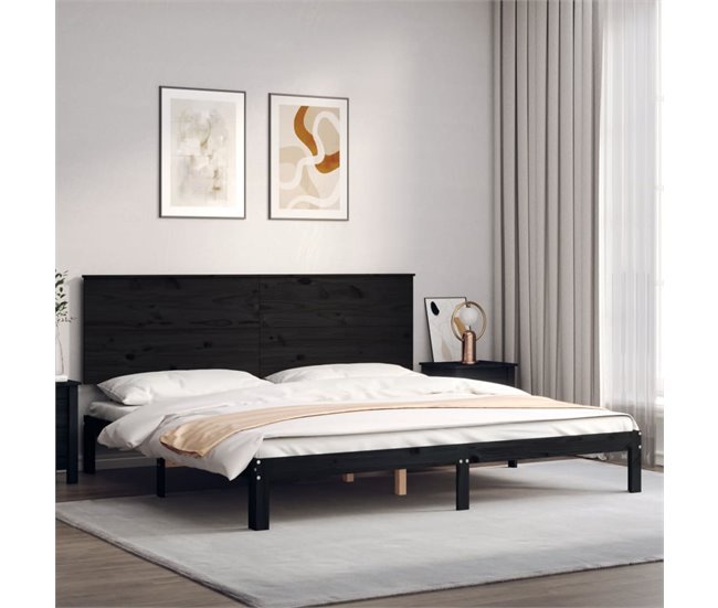 Conforama Estructura De Cama Con Cabecero Madera Maciza Negro 200x200 Cm
