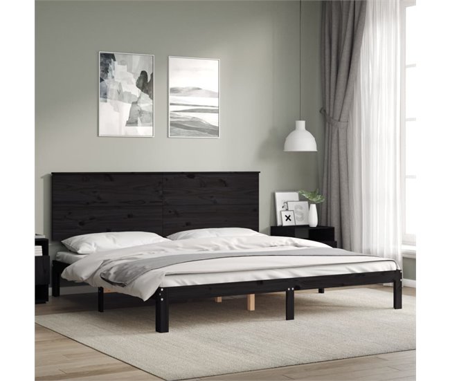 Conforama Estructura De Cama Con Cabecero Madera Maciza Negro 200x200 Cm