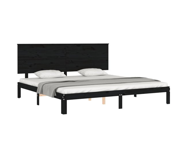 Conforama Estructura De Cama Con Cabecero Madera Maciza Negro 200x200 Cm