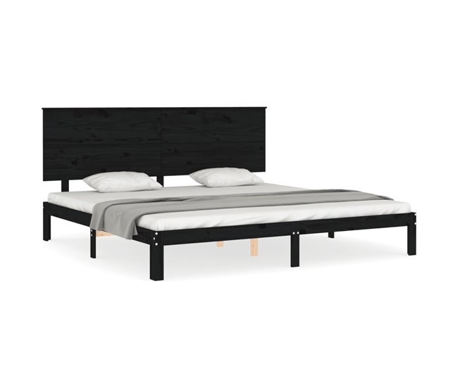 Conforama Estructura de cama con cabecero madera maciza negro 200x200 cm