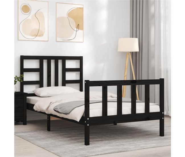 Conforama Estructura De Cama Con Cabecero Madera Maciza Negro 100x200 Cm