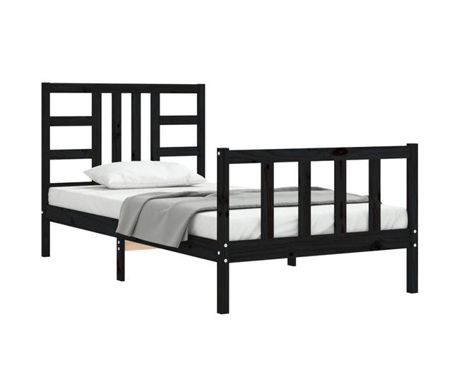 Conforama Estructura De Cama Con Cabecero Madera Maciza Negro 100x200 Cm