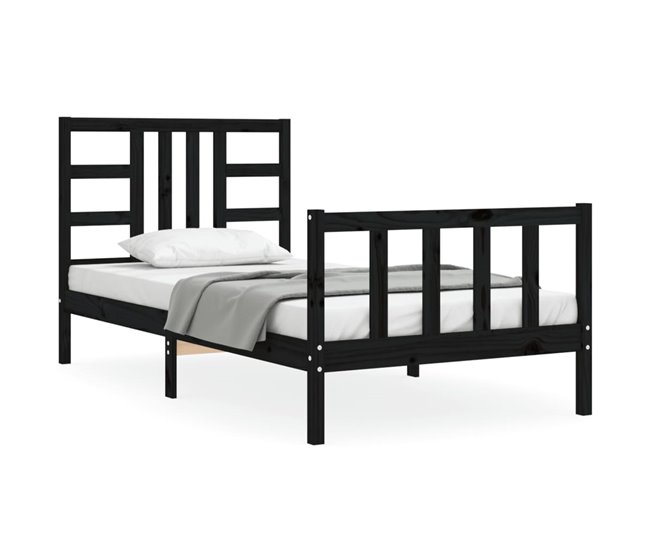 Conforama Estructura de cama con cabecero madera maciza negro 100x200 cm