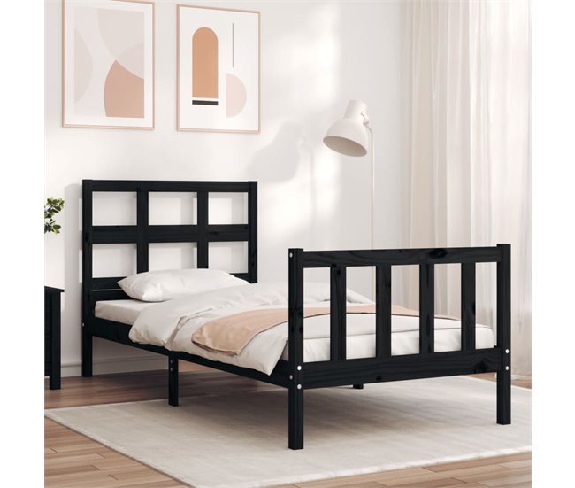 Conforama Estructura De Cama Con Cabecero Madera Maciza Negro