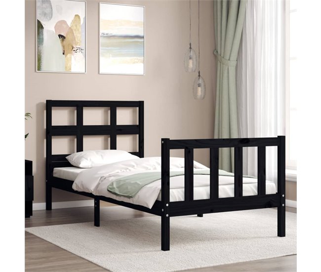 Conforama Estructura De Cama Con Cabecero Madera Maciza Negro