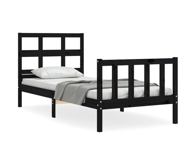 Conforama Estructura de cama con cabecero madera maciza negro