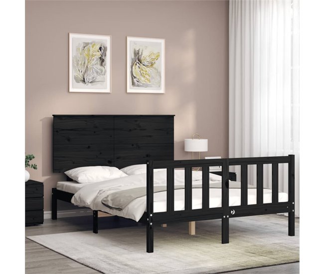 Conforama Estructura De Cama Con Cabecero Madera Maciza Negro 140x190 Cm