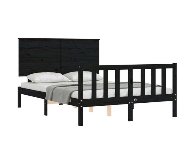 Conforama Estructura De Cama Con Cabecero Madera Maciza Negro 140x190 Cm