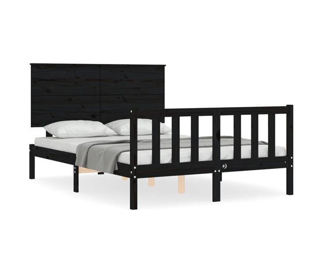 Conforama Estructura de cama con cabecero madera maciza negro 140x190 cm