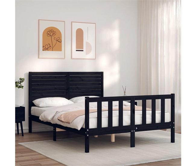 Conforama Estructura De Cama Con Cabecero Madera Maciza Negro 140x190 Cm