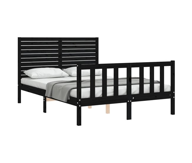 Conforama Estructura De Cama Con Cabecero Madera Maciza Negro 140x190 Cm