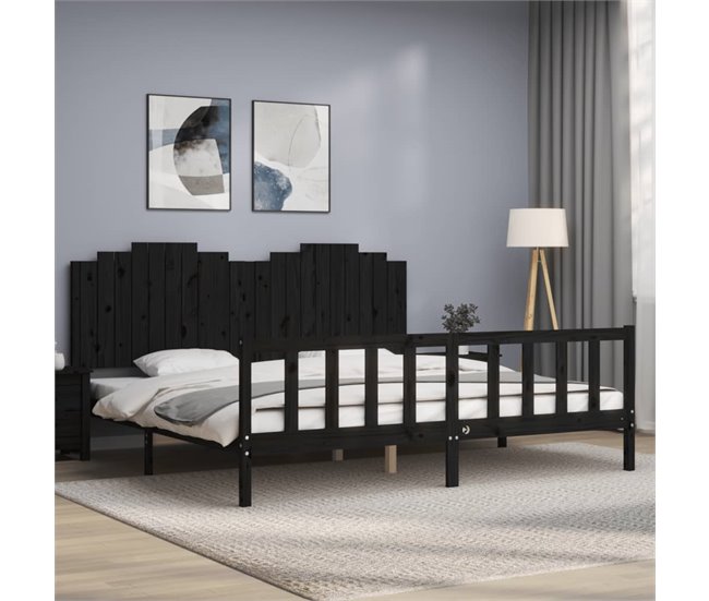 Conforama Estructura De Cama Con Cabecero Madera Maciza Negro 200x200 Cm