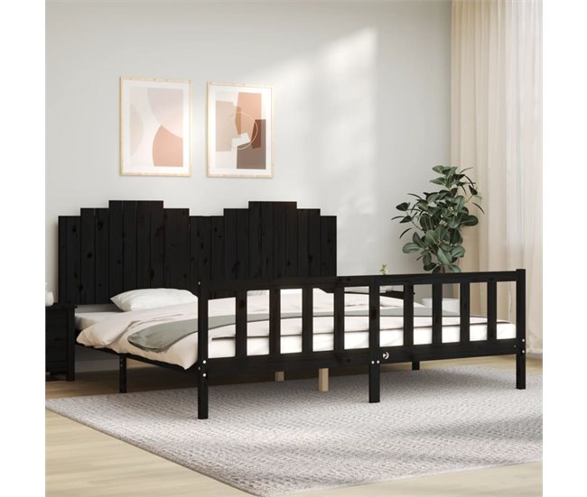 Conforama Estructura De Cama Con Cabecero Madera Maciza Negro 200x200 Cm
