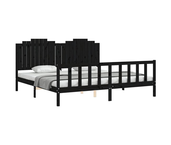 Conforama Estructura De Cama Con Cabecero Madera Maciza Negro 200x200 Cm