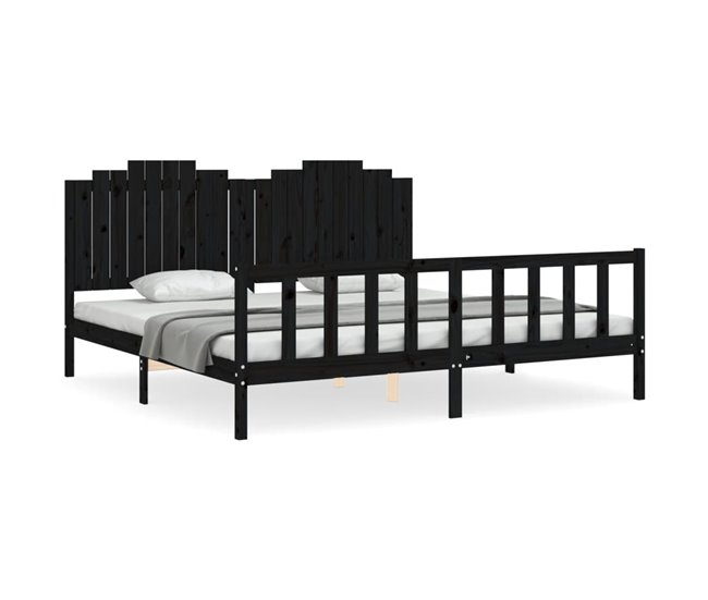 Conforama Estructura de cama con cabecero madera maciza negro 200x200 cm