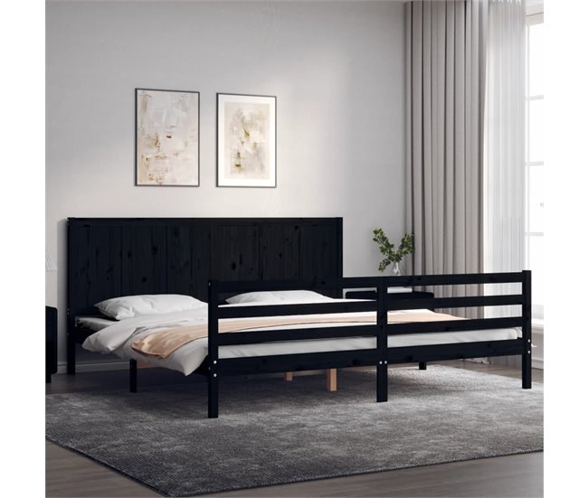 Conforama Estructura De Cama Con Cabecero Madera Maciza Negro 200x200 Cm