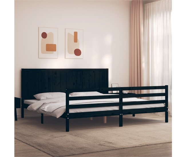 Conforama Estructura De Cama Con Cabecero Madera Maciza Negro 200x200 Cm