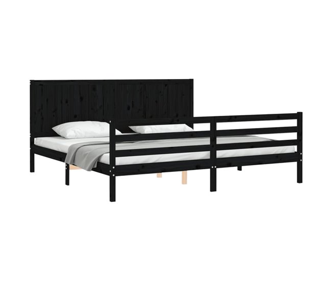 Conforama Estructura De Cama Con Cabecero Madera Maciza Negro 200x200 Cm