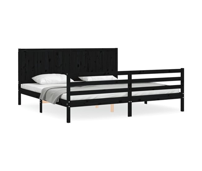 Conforama Estructura de cama con cabecero madera maciza negro 200x200 cm