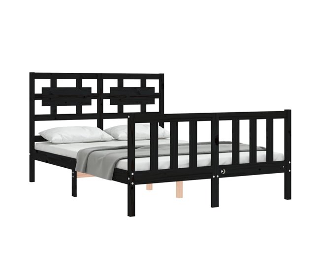Conforama Estructura De Cama Con Cabecero Madera Maciza Negro 140x190 Cm
