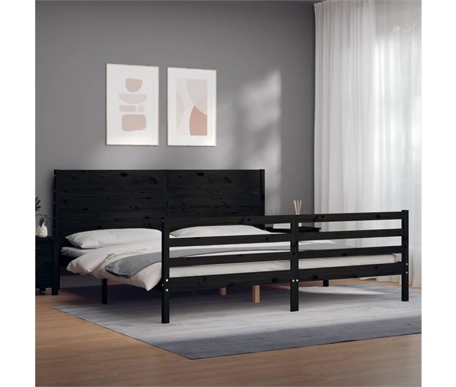 Conforama Estructura De Cama Con Cabecero Madera Maciza Negro 200x200 Cm