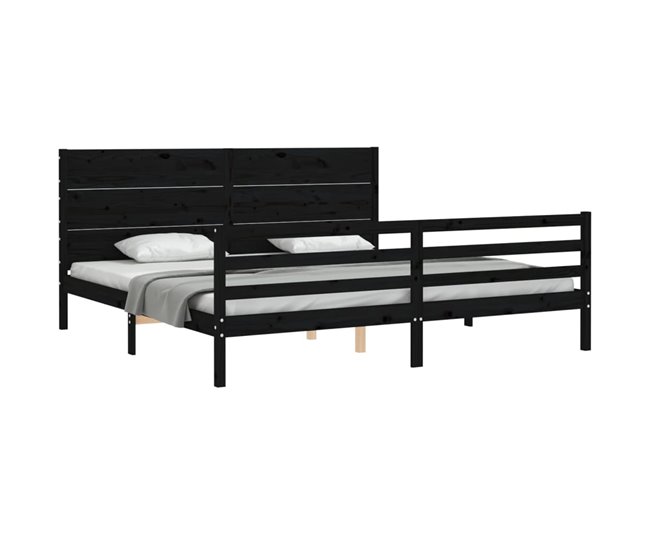 Conforama Estructura De Cama Con Cabecero Madera Maciza Negro 200x200 Cm