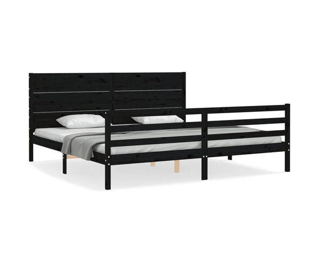 Conforama Estructura de cama con cabecero madera maciza negro 200x200 cm