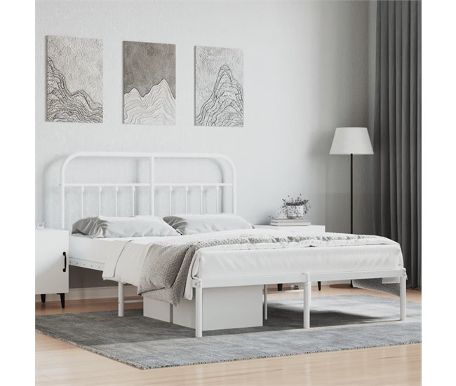 Conforama Estructura De Cama Con Cabecero Metal Blanca 140x200 Cm Con Cabecero