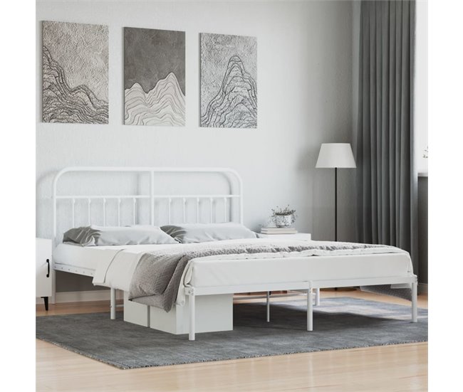 Conforama Estructura De Cama Con Cabecero Metal Blanca 160x200 Cm Con Cabecero