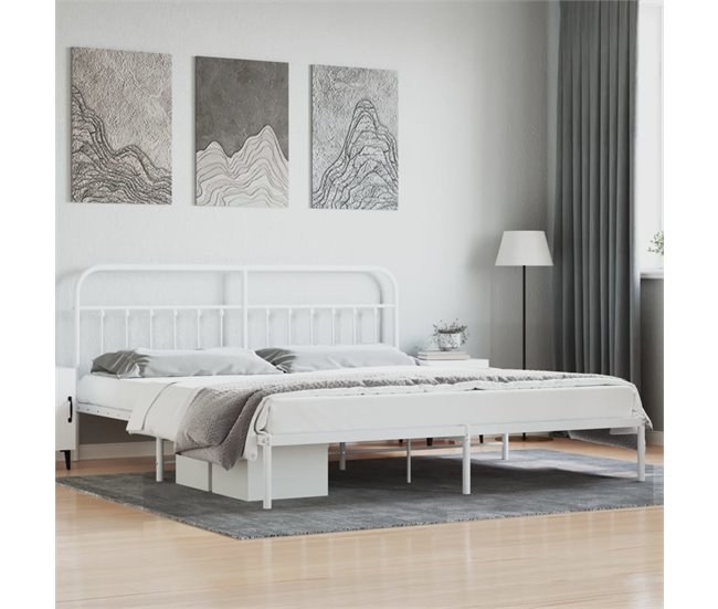 Conforama Estructura De Cama Con Cabecero Metal Blanca 200x200 Cm Con Cabecero