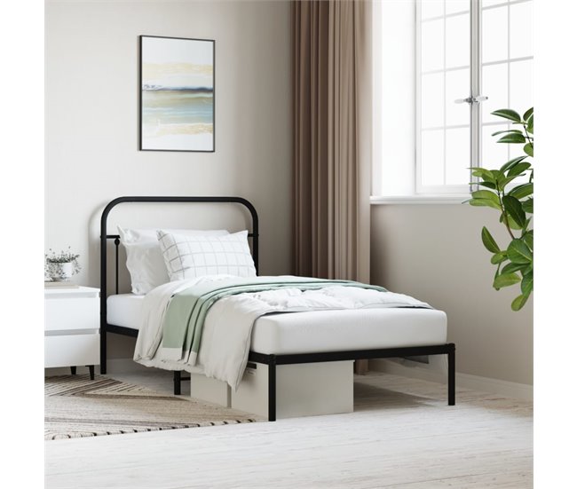 Conforama Estructura De Cama Con Cabecero Metal Negro 100x190 Cm Con Cabecero
