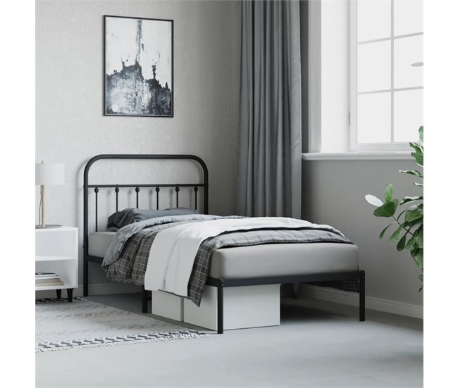 Conforama Estructura De Cama Con Cabecero Metal Negro 100x190 Cm Con Cabecero