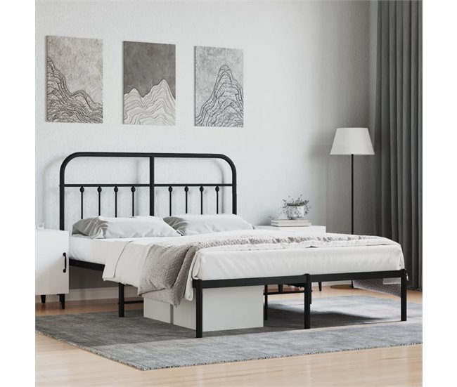 Conforama Estructura De Cama Con Cabecero Metal Negro 135x190 Cm Con Cabecero