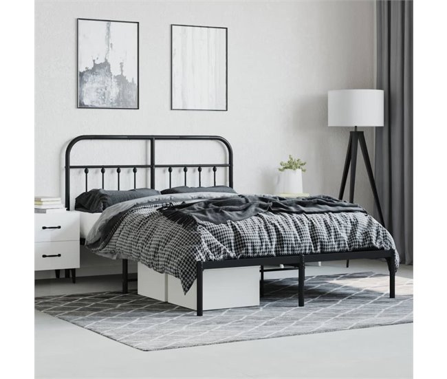 Conforama Estructura De Cama Con Cabecero Metal Negro 135x190 Cm Con Cabecero