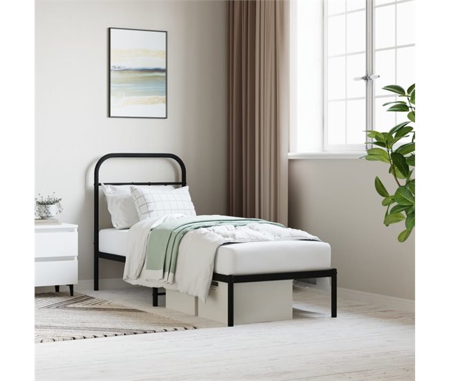 Conforama Estructura De Cama Con Cabecero Metal Negro 75x190 Cm Con Cabecero