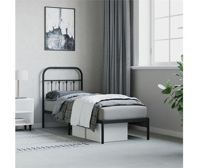 Conforama Estructura De Cama Con Cabecero Metal Negro 75x190 Cm Con Cabecero
